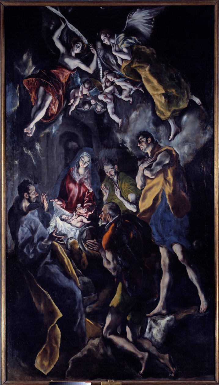 The Adoration of Shepherds Painting by Domenikos Theotokopoulos Dit El Greco (1540-1614) بواسطة إل جريكو
