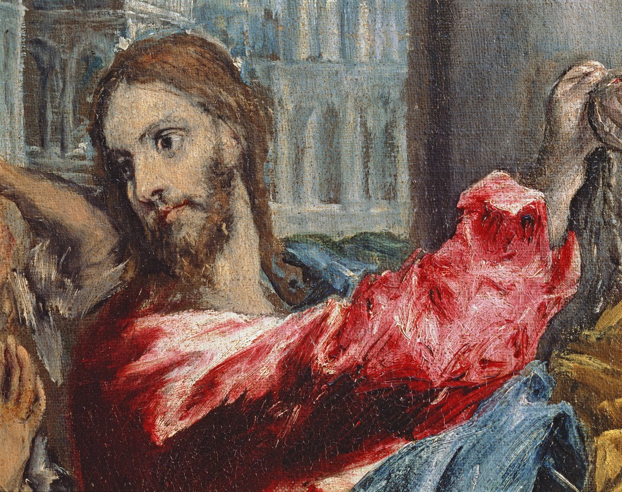المسيح يقود التجار من المعبد ، تفاصيل المسيح ، c.1600 زيت على قماش التفاصيل 29580 بواسطة إل جريكو