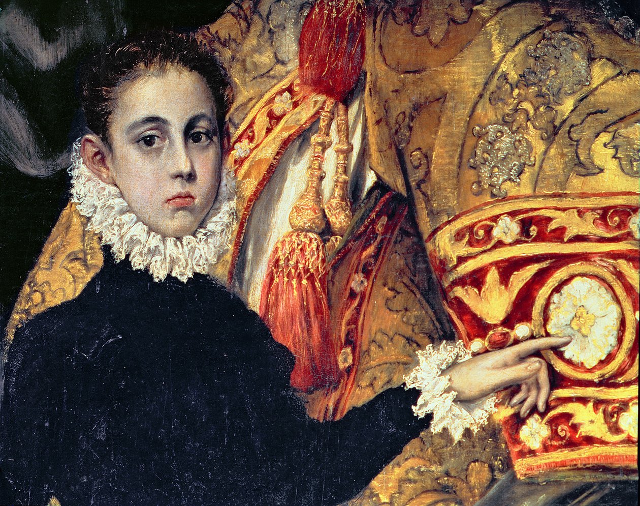 دفن الكونت أورغاز ، من أسطورة عام 1323 ، تفاصيل صبي ، يعتقد أنه ابن الرسام ، خورخي مانويل ، 1586-88 زيت على قماش التفاصيل 44240 بواسطة إل جريكو
