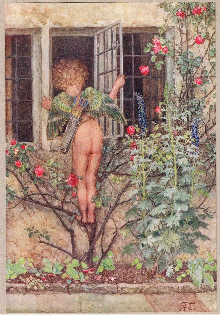 أغنية الصباح ، رسم توضيحي من "كتاب الأغاني والقصص الإنجليزية القديمة" ، الذي نشره Hodder and Stoughton ، حوالي عام 1910 (لون ليثو) بواسطة إليانور فورتسكو بريكديل