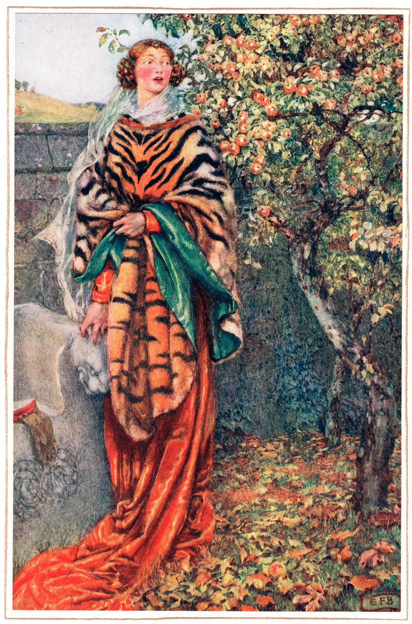 حدق فيها الملك بهدوء وذهب ، رسم توضيحي من "قصائد الملك" لألفريد تينيسون (1809-1992) ، نشره Hodder & Stoughton بواسطة إليانور فورتسكو بريكديل