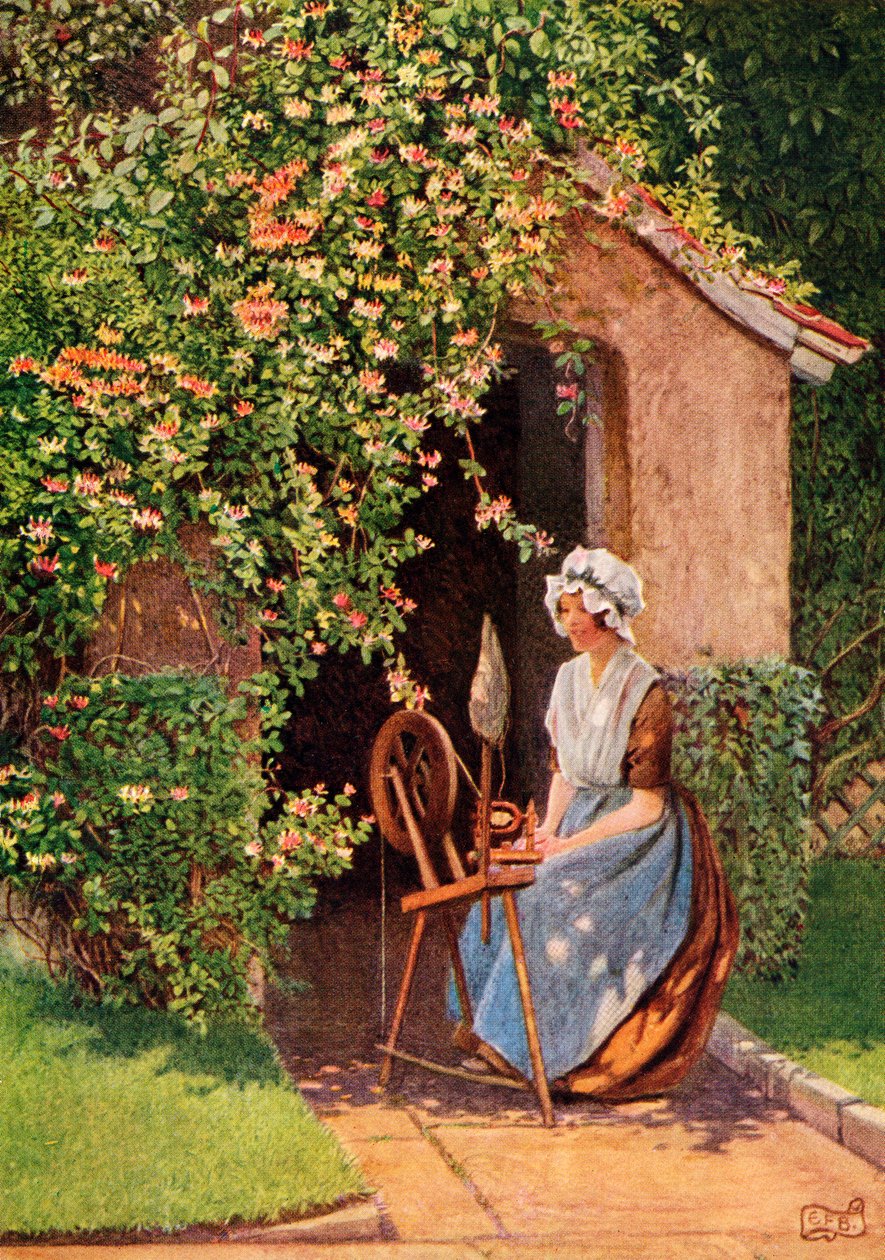 رسم توضيحي للقصيدة "أمنية" لروجرز، من كتاب "خزانة بالأغاني والأغاني الذهبية لبالغريف"، نُشر عام 1919 (حجري ملون) بواسطة إليانور فورتسكو بريكديل