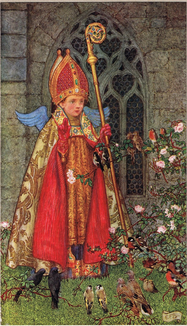 رسم توضيحي من كتاب الأغاني والقصص الإنجليزية القديمة ، الذي نشره Hodder and Stoughton ، حوالي عام 1910 (لون ليثو) بواسطة إليانور فورتسكو بريكديل