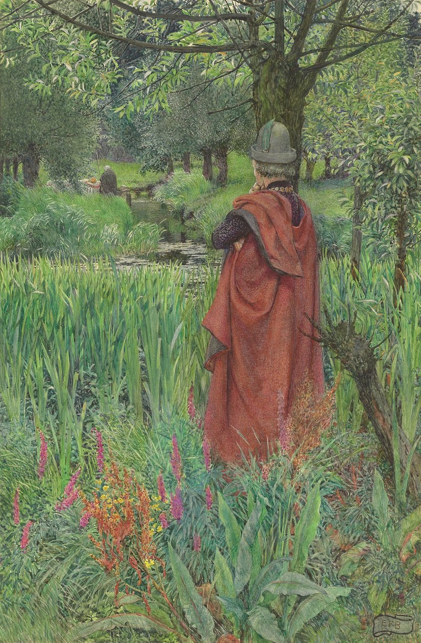 Lancelot و Elaine: وداعًا ، زنبق جميل (قلم رصاص وألوان مائية مزينة بلون الجسم والخدش على الورق) بواسطة إليانور فورتسكو بريكديل