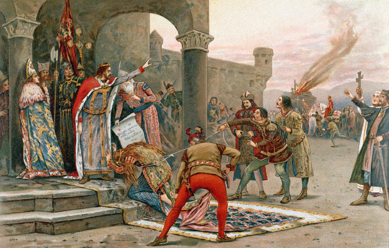 كالمان الأول (1068-1116) ، ملك المجر ، يحرم حرق السحرة (chromolitho) بواسطة إليك بينيديك