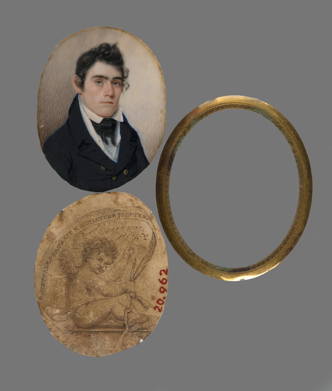 صورة لجون هاسليت MD ، c.1822 (مرحاض على صورة عاجية ، بطاقة عمل مطبوعة (ورق دعم) وبطانة نحاسية وعدسة) بواسطة إلياب ميتكالف