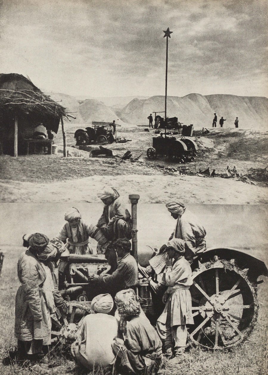 الجرار الأول. رسم توضيحي من اتحاد الجمهوريات الاشتراكية السوفياتية يبني الاشتراكية ، 1933. بواسطة اليعازر ماركويتش ليسيتسكي