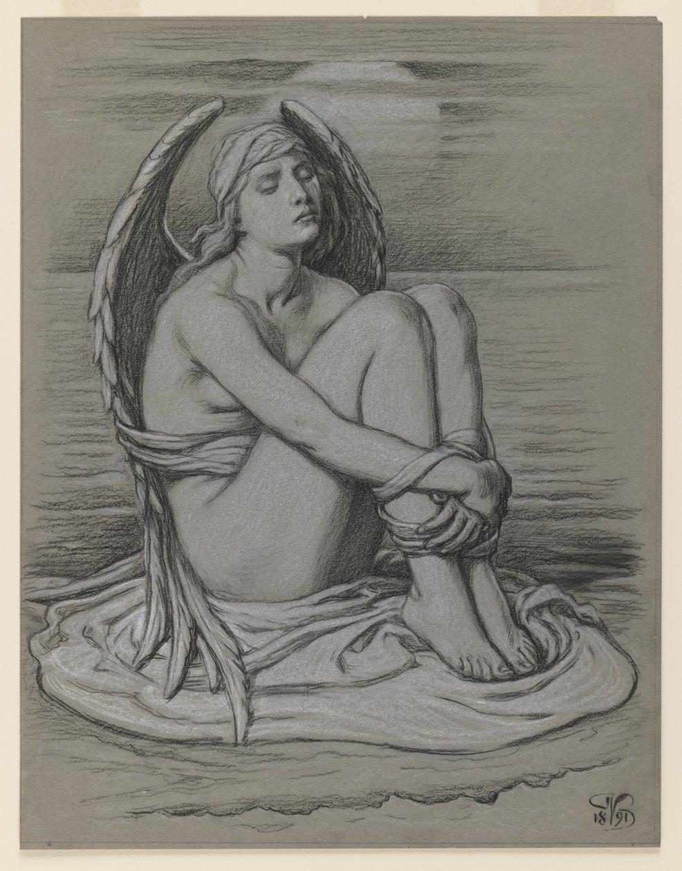 Bound Angel، 1891 (طباشير أبيض وأسود أو قلم تلوين على ورق منسوج) بواسطة اليهو فيدر