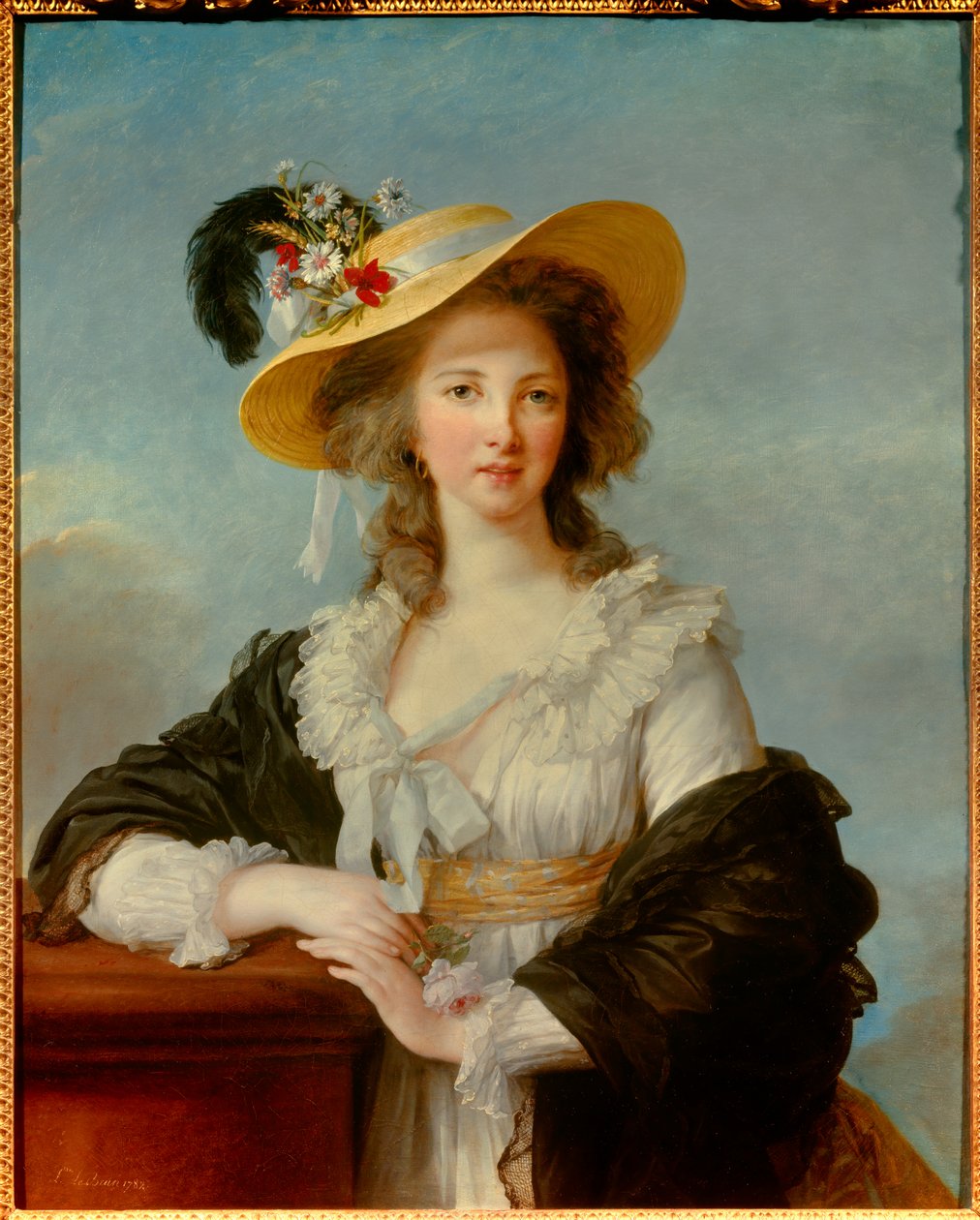صورة ليولاند غابرييل مارتين دي بولاسترون ، دوقة بوليجناك (1749-1793) مع لوحة قبعة القش بواسطة ماري إليزابيث لويز فيجي لو برون (أو فيجي ليبرون أو فيجي ليبرون) (1755-1842) 1782 صن. 0.92x0.73 م - صورة للدوقة - عمودي بواسطة إليزابيث لويز فيجي ليبرون