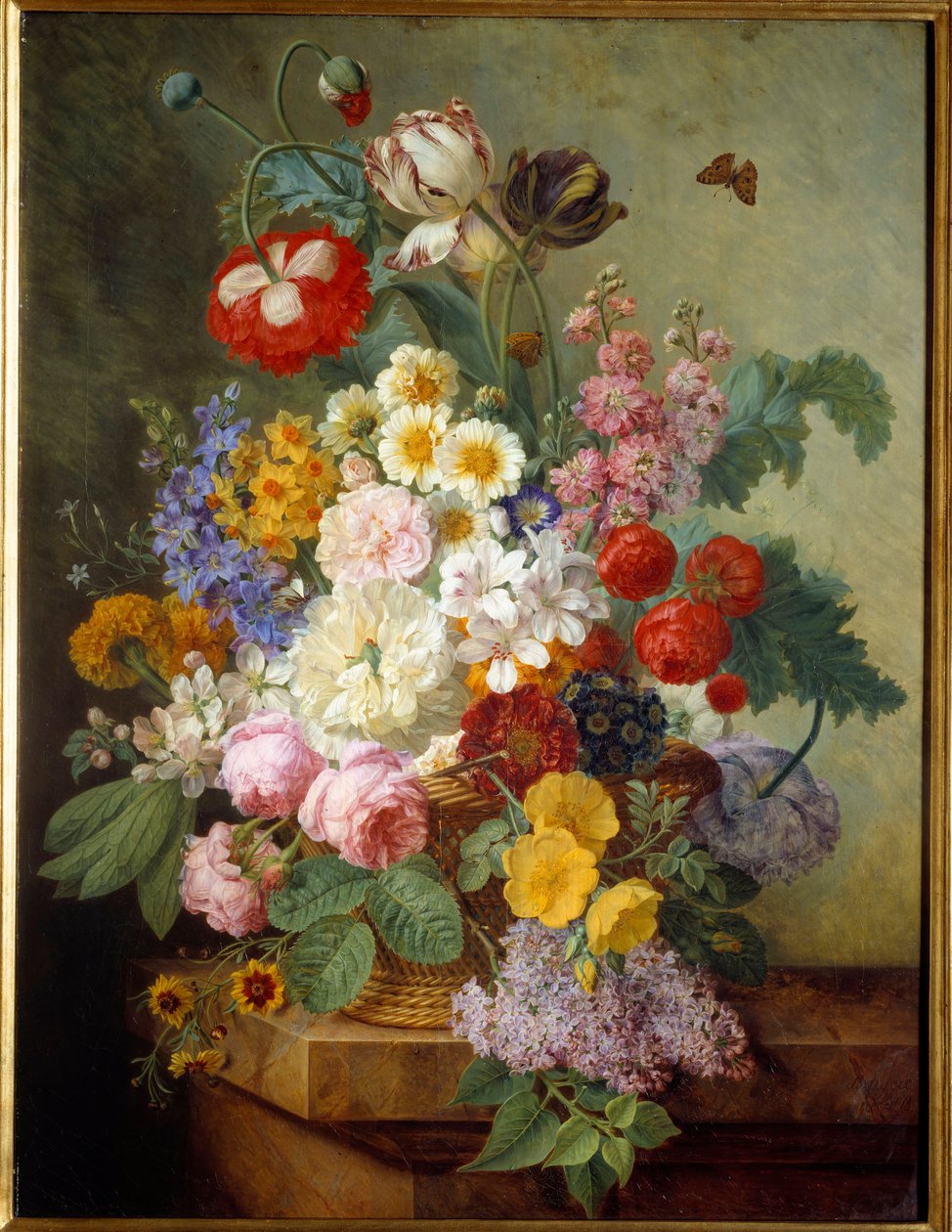 زهور في لوحة Rocaille بواسطة إليز بروير (1776-1842) 1836 صن. 0،84x0،64 م روان ، متحف الفنون الجميلة - زهور في صخرة. لوحة إليز بروير (1776-1842) بواسطة إليز بروير