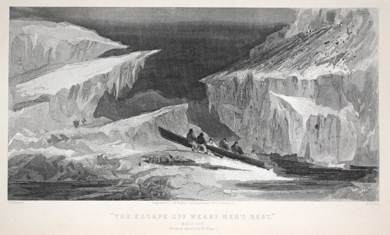 The Escape off Wearyman&39;s Rest ، حزام الجليد ، رسم توضيحي من "رحلة غرينيل الثانية في البحث عن السير جون فرانكلين ..." ، 1856 بواسطة إليشا كينت كين