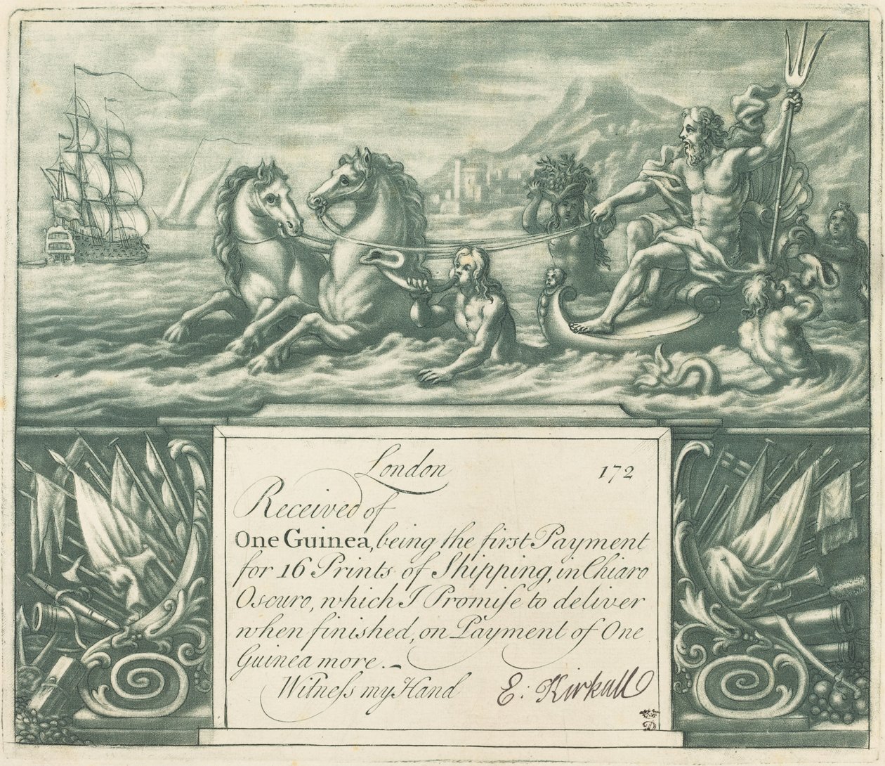 إيصال الاشتراك ، 1720s. بواسطة إليشا كيركال
