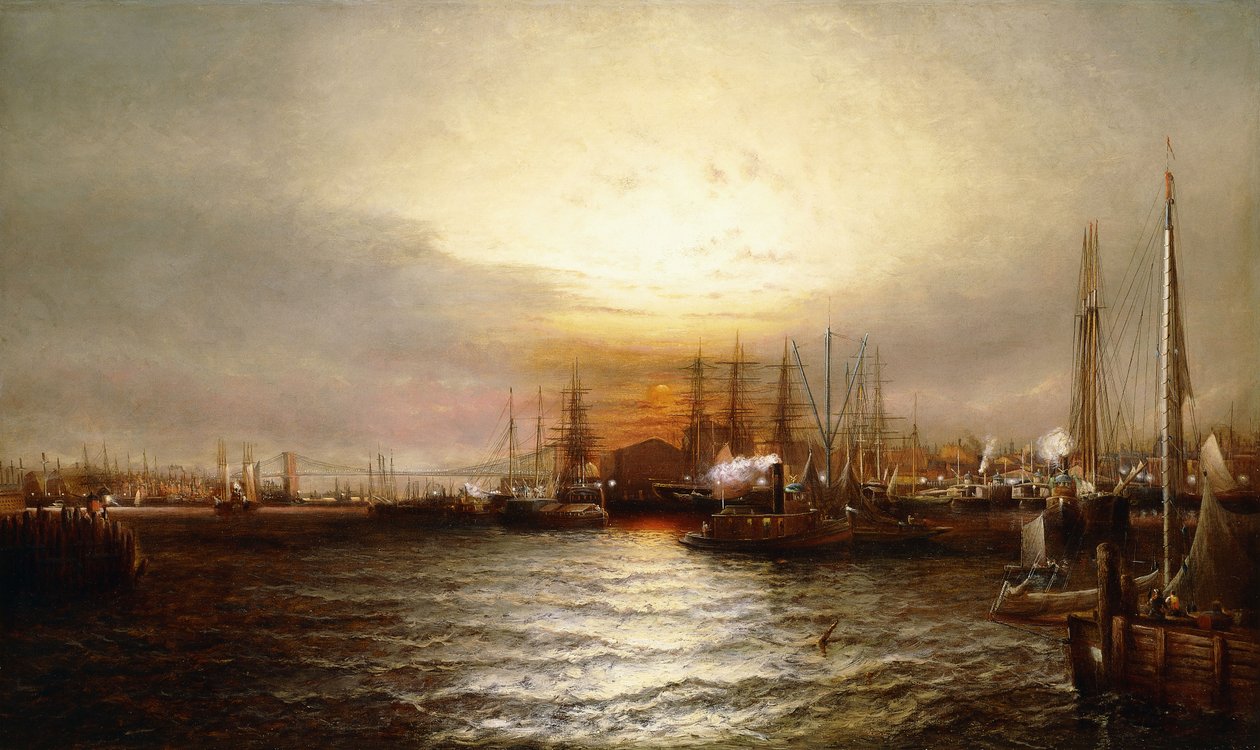 شروق الشمس من حوض تشابمان و Old Brooklyn Navy Yard ، East River ، New York بواسطة إليشا تايلور بيكر