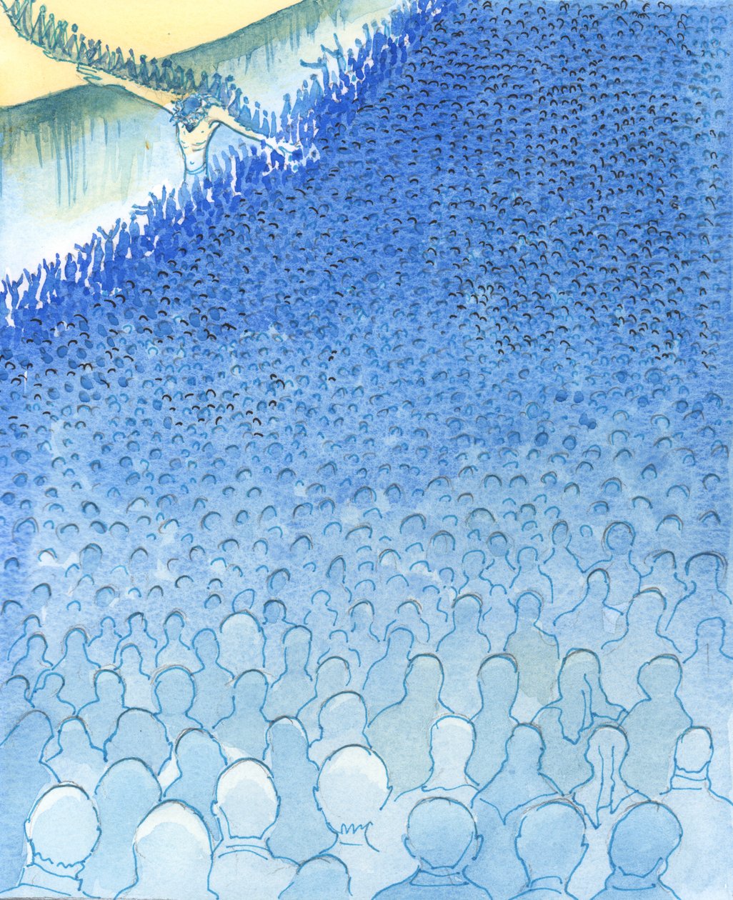 بينما يتجه الناس نحو الموت والهاوية ، لا يستطيع البعض رؤية الجسر إلى الجانب الآخر ، 2003 (w - c على الورق) بواسطة إليزابيث وانج
