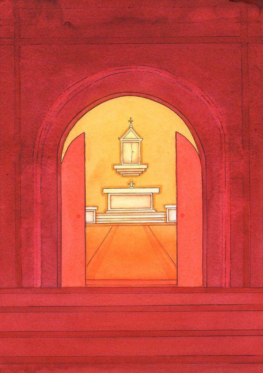 يسوع المسيح حاضر حقًا في القربان المقدس في خيمة الاجتماع ، 2004 (w - c على الورق) بواسطة إليزابيث وانج