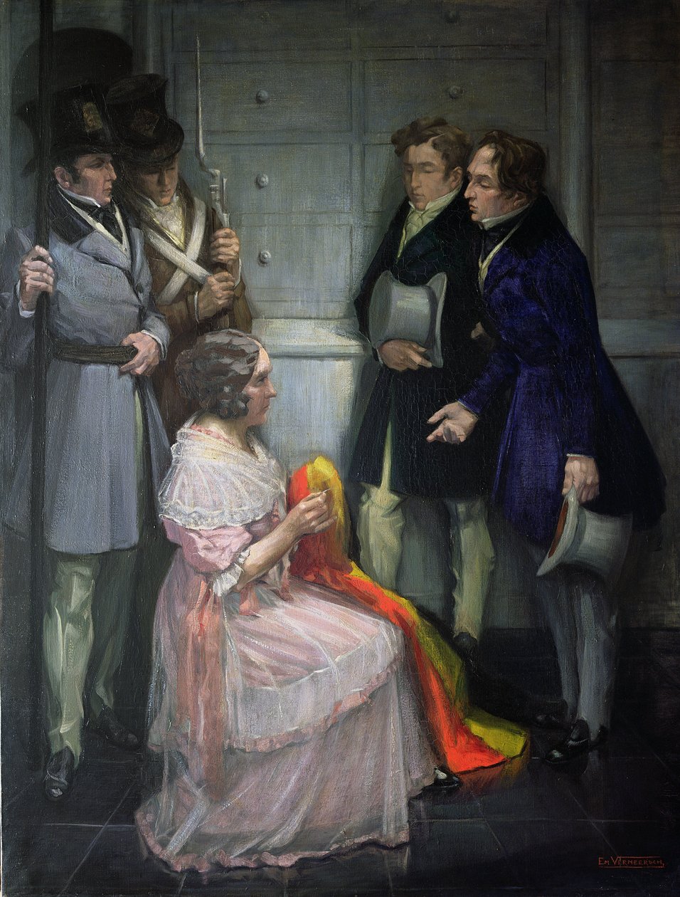 السيدة Abst إنشاء أول علم بلجيكي ، c.1830 بواسطة Em Vermeersch