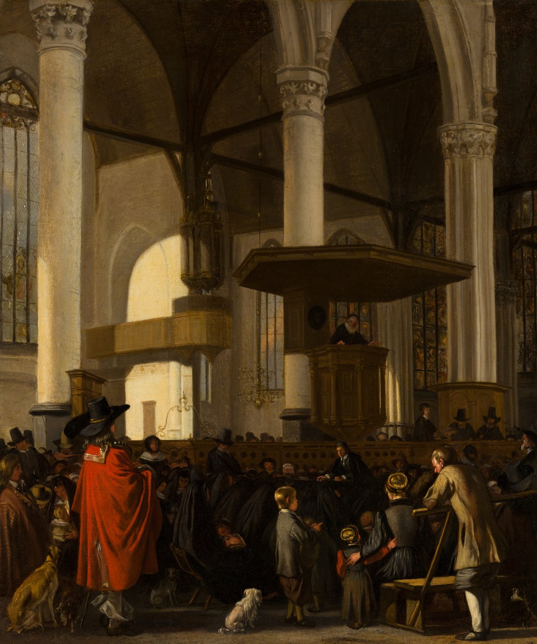 The Oude Kerk في أمستردام أثناء الخدمة بواسطة إيمانويل دي ويت