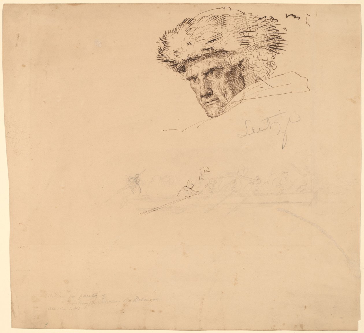 دراسات لـ "Washington Crossing the Delaware" [وجه الصفحة] بواسطة إيمانويل جوتليب لوتز