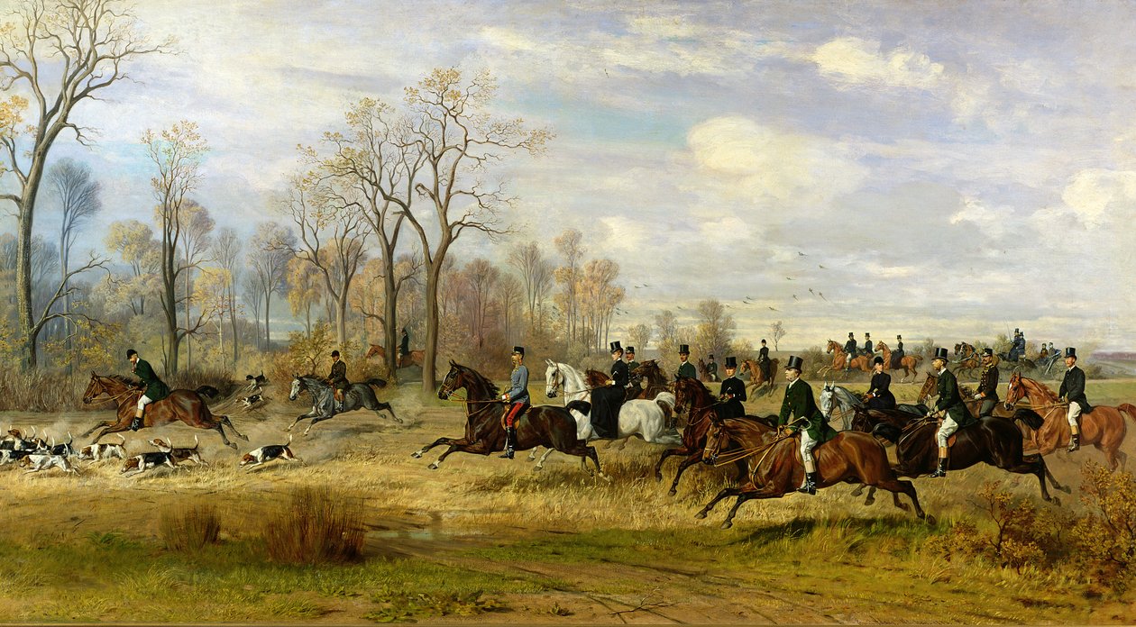 الإمبراطور فرانز جوزيف الأول من النمسا يصطاد الصيد مع الكونتيسة لاريش في سيليزيا ، 1882 بواسطة اميل ادم