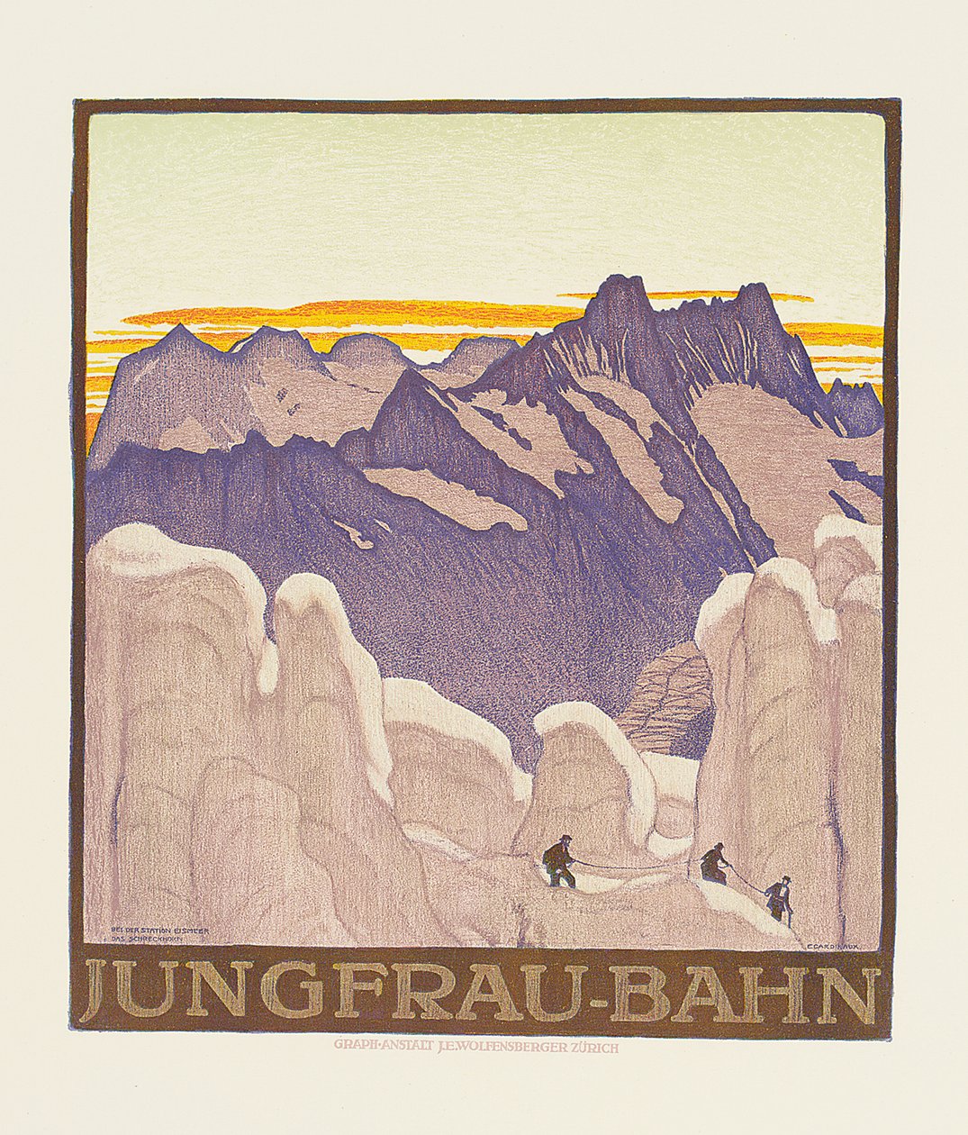 Jungfrau-Bahn ، ملصق يعلن عن سكة حديد جبل Jungfrau (لون ليثو) بواسطة اميل كارديناوكس