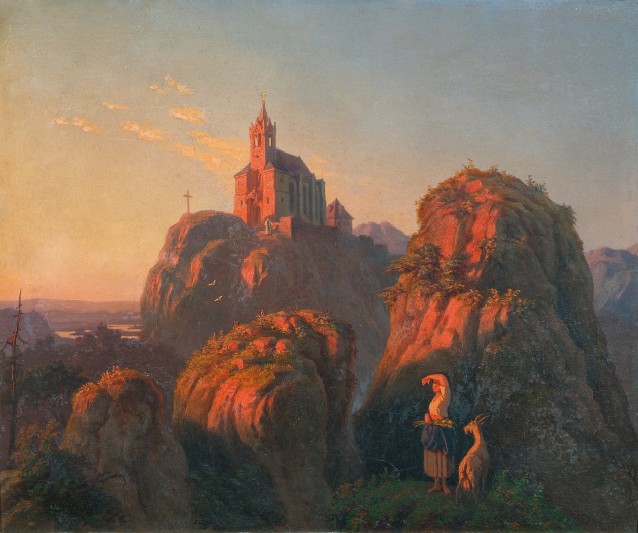 منظر طبيعي بكنيسة في المساء بواسطة Emil Ludwig Löhr