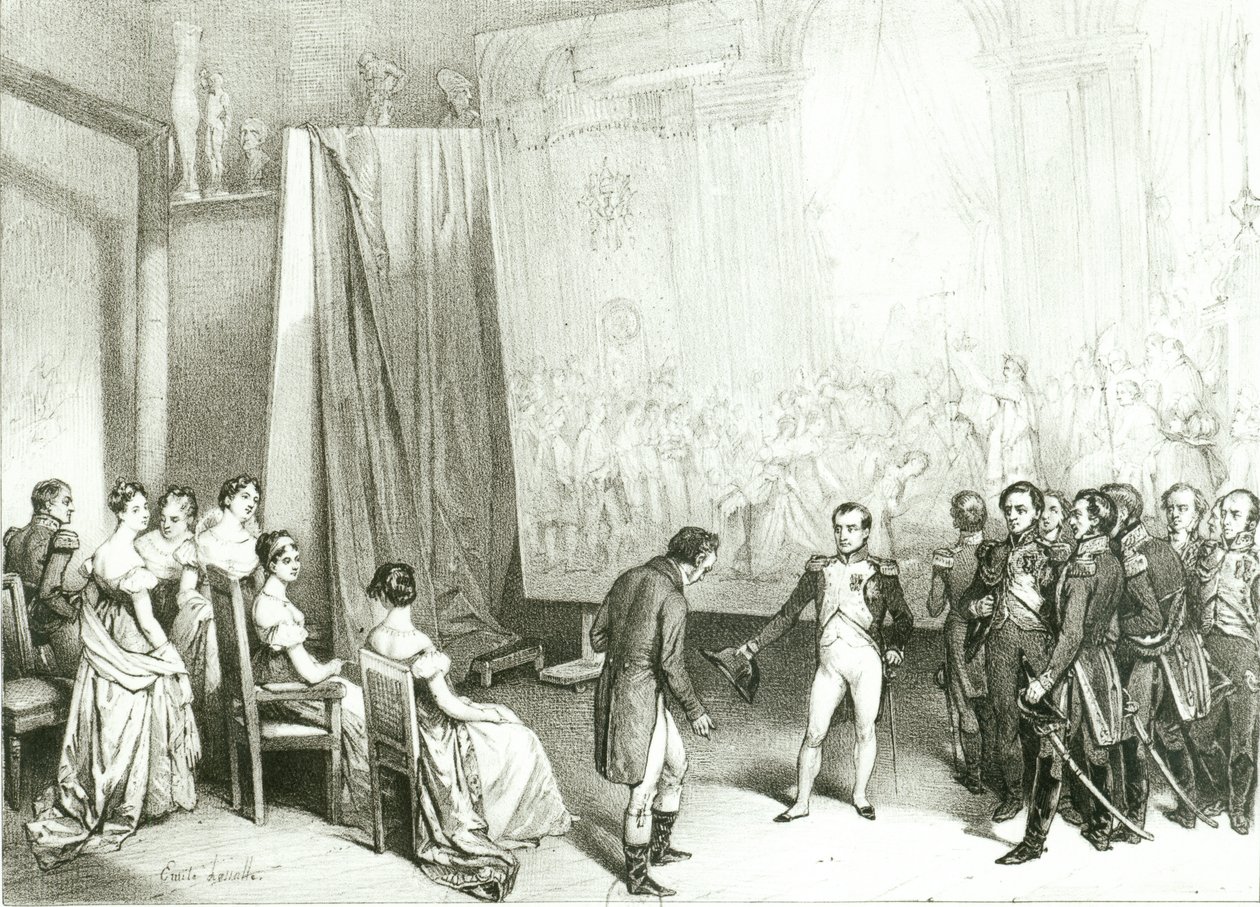 نابليون الأول (1769-1821) زيارة استوديو داود (1748-1825) ، 4 يناير 1808 ، ج .1838 بواسطة إميل لاسال