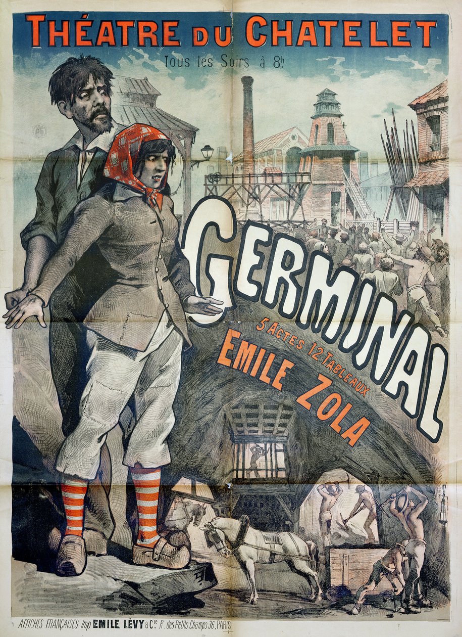 ملصق إعلان عن أداء مسرحية "Germinal" للمخرج إميل زولا (1840-1902) في مسرح du Chatelet بواسطة اميل ليفي