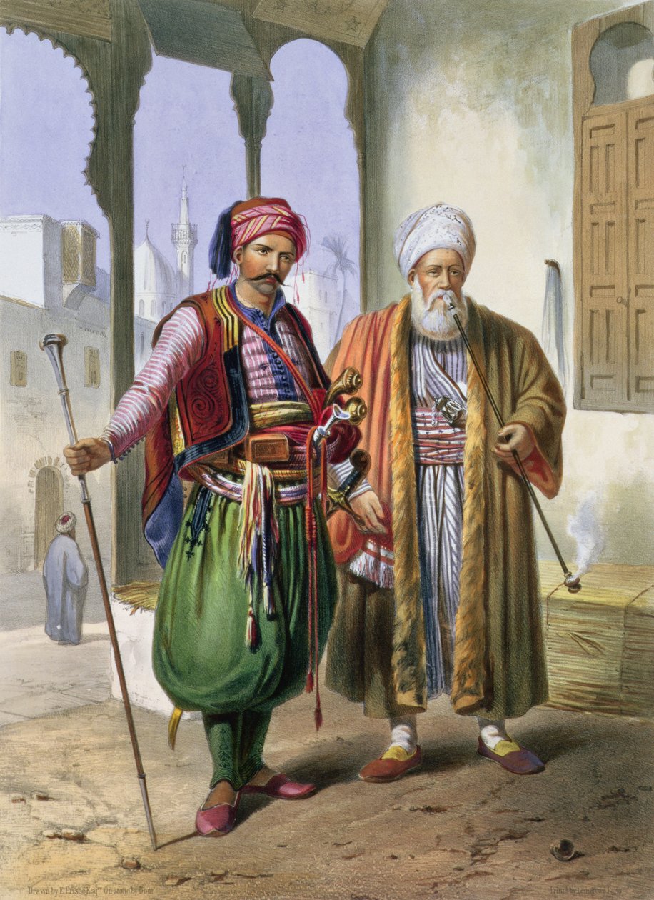 إنكشاري وتاجر في القاهرة ، رسم توضيحي من "وادي النيل" ، نقش بواسطة حانة تشارلز بور (1814-1881). بواسطة Lemercier ، 1848 بواسطة إميل بريس دافين