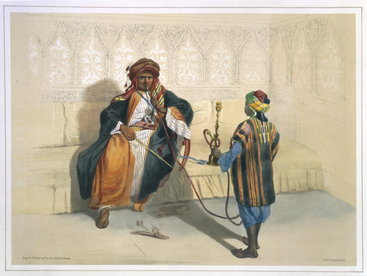 شيخ عربي تدخين ، رسم توضيحي من "وادي النيل" ، نقش من قبل حانة سان جيرمان. بواسطة Lemercier ، 1848 بواسطة إميل بريس دافين