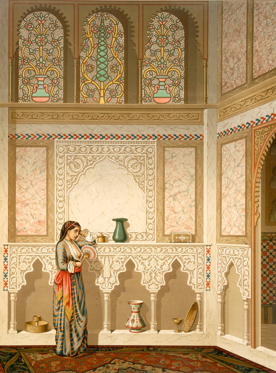 القاهرة: داخل منزل سيدي يوسف أدامي الداخلي ، القرن التاسع عشر (كروموليثو) بواسطة إميل بريس دافين