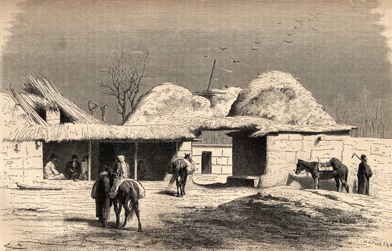 قافلة في طشقند ، أوزبكستان ، صورة توضيحية من "العالم في الأيادي" ، نقشها تشارلز لابلانت (ت 1903) ، نُشر عام 1878 (النقش) بواسطة إميل أنطوان بايارد