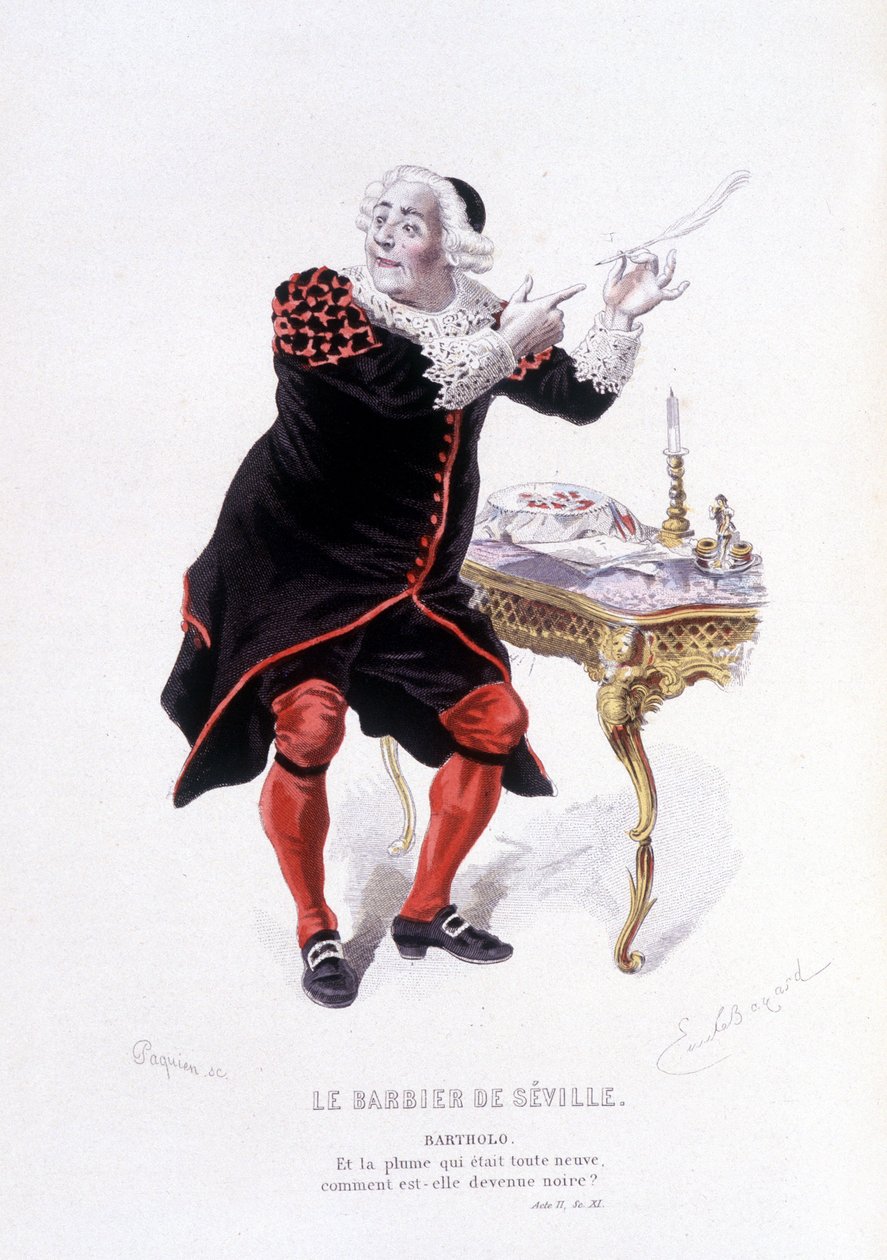 Bartholo in the Barbier de Seville in Ovre Complete de Beaumarchais (1732-1799) بقلم Edouard Fournier، Ed. Laplace، Sanchez et Cie، Paris 1876 (نقش) هنا Bartholo in Le barbier de Seville بواسطة إميل أنطوان بايارد