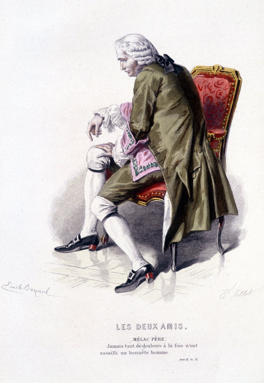 عمل كامل من قبل Beaumarchais (1732-1799) بواسطة Edouard Fournier. رسم اميل بايارد. إد. لابلاس ، سانشيز إت سي ، باريس 1876. هذا هو والد ميلاك في "الصديقان" بواسطة إميل أنطوان بايارد