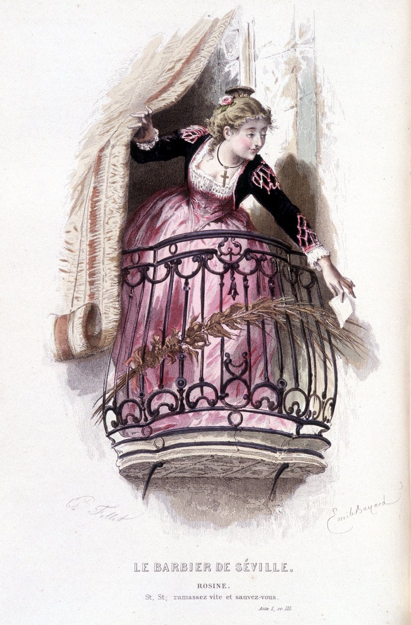 عمل كامل من قبل Beaumarchais (1732-1799) بواسطة Edouard Fournier. رسم اميل بايارد. إد. لابلاس ، سانشيز إت سي ، باريس 1876. هذه روزين في "حلاق إشبيلية" بواسطة إميل أنطوان بايارد