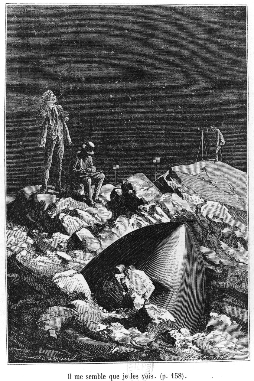 رسم توضيحي من "من الأرض إلى القمر" لجول فيرن (1828-1905) باريس ، هتزل ، نُشر عام 1865 بواسطة إميل أنطوان بايارد