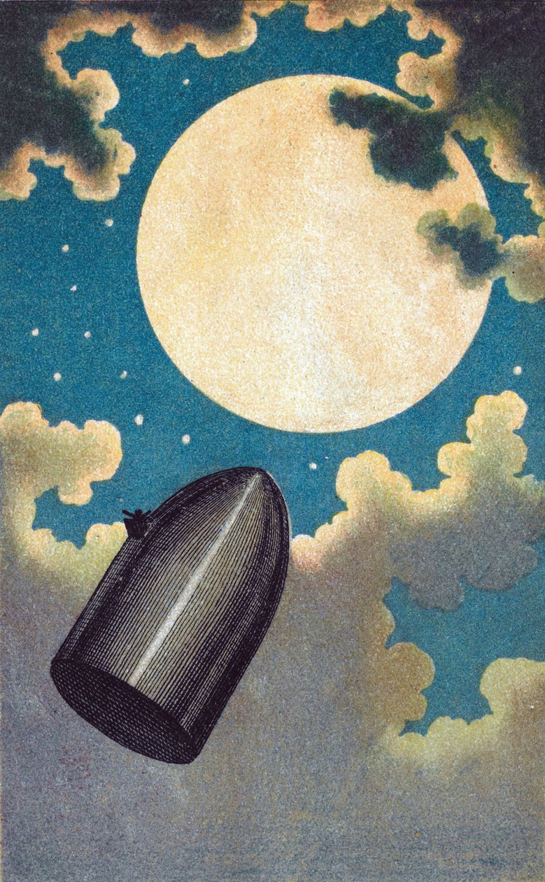 رسم توضيحي لـ De la Terre a la Lune de Jules Verne - رسم توضيحي لـ "من الأرض إلى القمر" لجول فيرن - إميل أنطوان بايارد (1837-1891). الطباعة الحجرية الملونة بواسطة إميل أنطوان بايارد