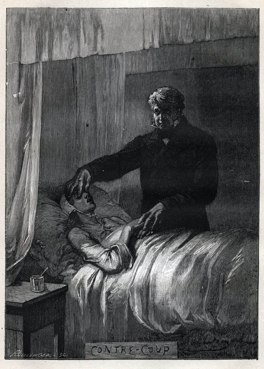 جان فالجيان يغلق عيون ديد فانتين - رسم لإيميل بايارد (1837-1891) لـ "البؤساء - الجزء الأول: فانتين" بقلم فيكتور هوغو (1802-1885) 1862 بواسطة إميل أنطوان بايارد