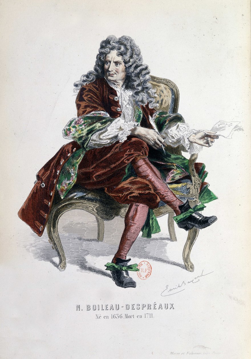 صورة لنيكولاس بويلو ديسبرو (Boileau-Despreaux) (1636-1711) في "أعمال نيكولاس بويلو" باريس 1873 (نقش) بواسطة إميل أنطوان بايارد