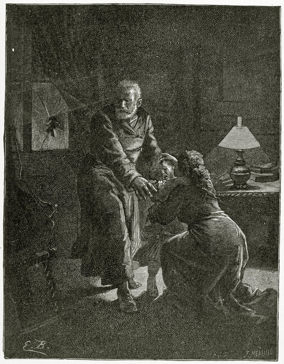 الهجوم الليلي Place des Barricades - رسم توضيحي من Depuis l&39;exil ، القرن التاسع عشر (النقش بالأبيض والأسود) بواسطة إميل أنطوان بايارد