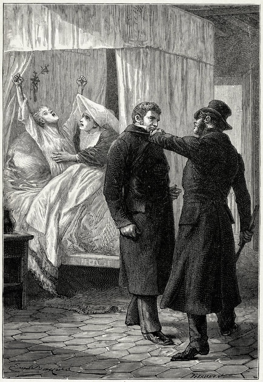 فيكتور هوغو “Les Miserables”: جان فالجيان ، الذي أصبح ثريًا تحت اسم Monsieur Madeleine ، يقوم بعمل جيد من حوله. لكن مفتش شرطة العدو جافيرت يشك في هويته وينتهي به الأمر باعتقاله ، بينما تموت فانتين (والدة كوزيت). فال بواسطة إميل أنطوان بايارد