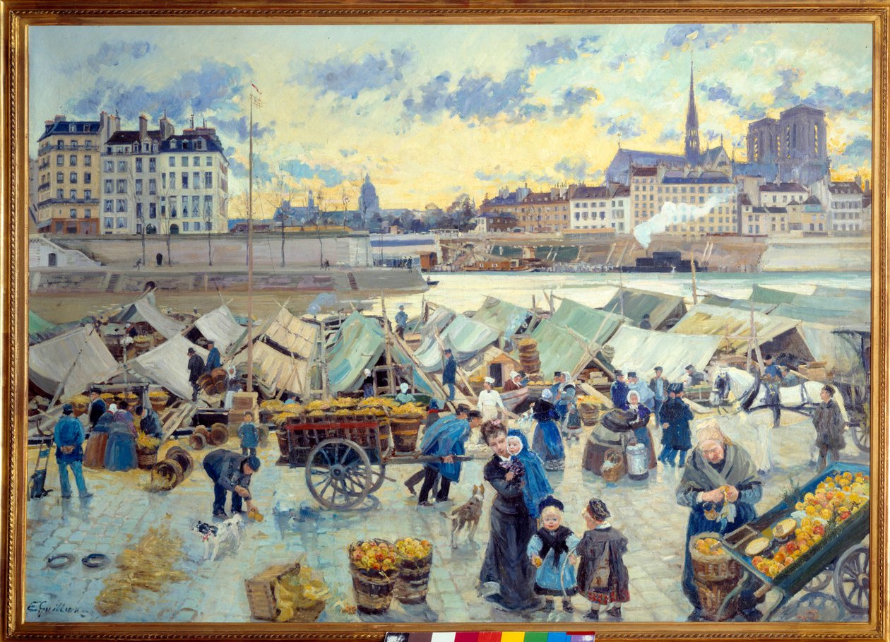 سوق التفاح Quai de Hôtel de Ville ، باريس. لوحة لإميل غويلييه (1849-1883) بواسطة إميل أنطوان جويلير