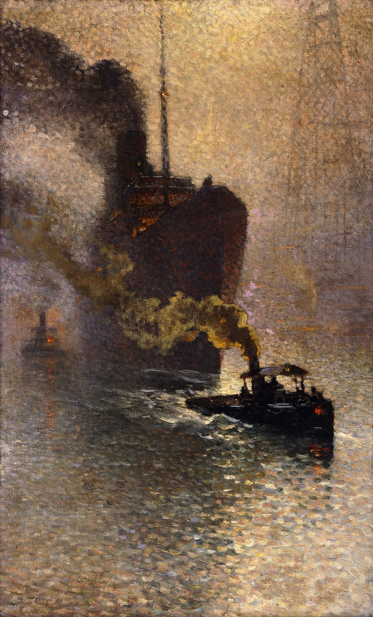 في السحب على نهر التايمز في الضباب ؛ Escort sur la Tamise dans le Brouillard - تم التقاطه في نهر التايمز ، 1918 بواسطة اميل كلوز