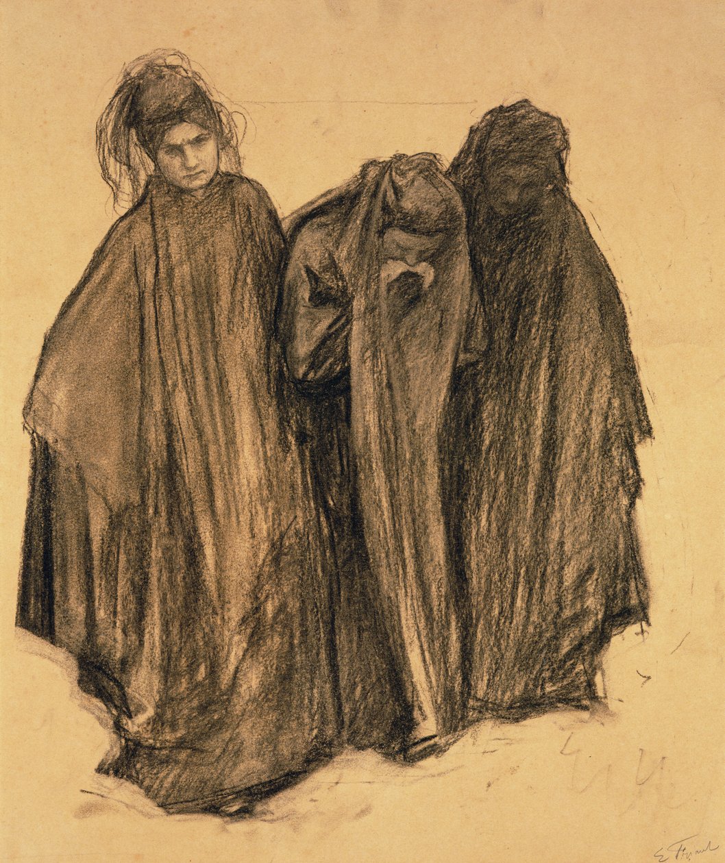 دراسة ل La D0uleur ، 1899 (فحم على ورق) بواسطة اميل فريانت