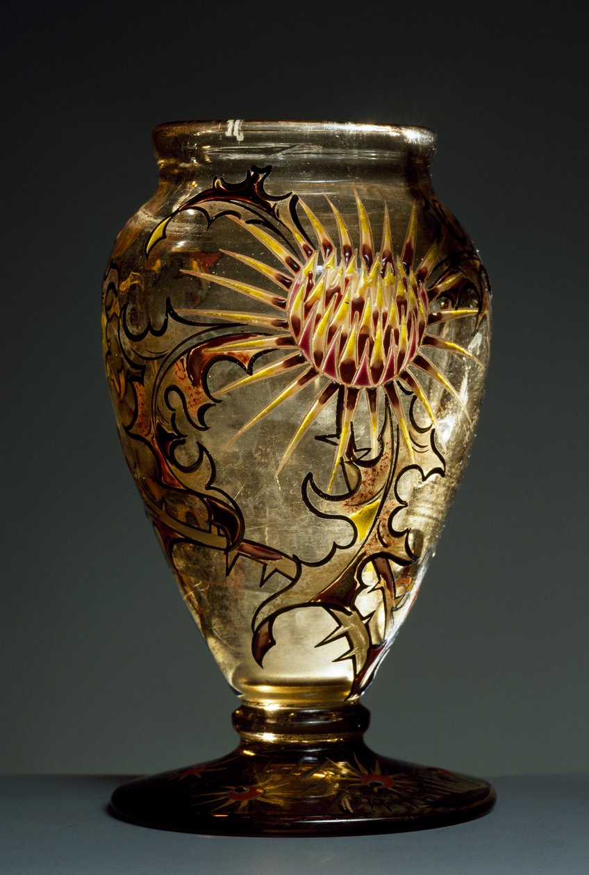 Smoked glass vase with enamel decorations, ca 1890, by Emile Galle, Nancy, France بواسطة اميل جالي