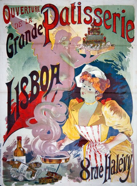 ملصق إعلاني عن "افتتاح غراند باتيسيري لشبونة" في باريس ، ج. 1895 (لون ليثو) بواسطة اميل جورج جيران