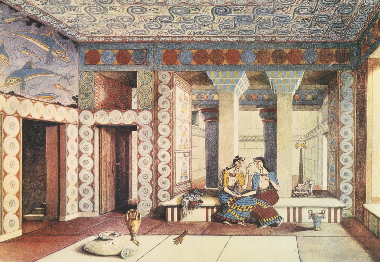 انطباع الفنان عن قصر كنوسوس ، كريت ، حوالي 1900 (ليثو) بواسطة اميل جيليرون