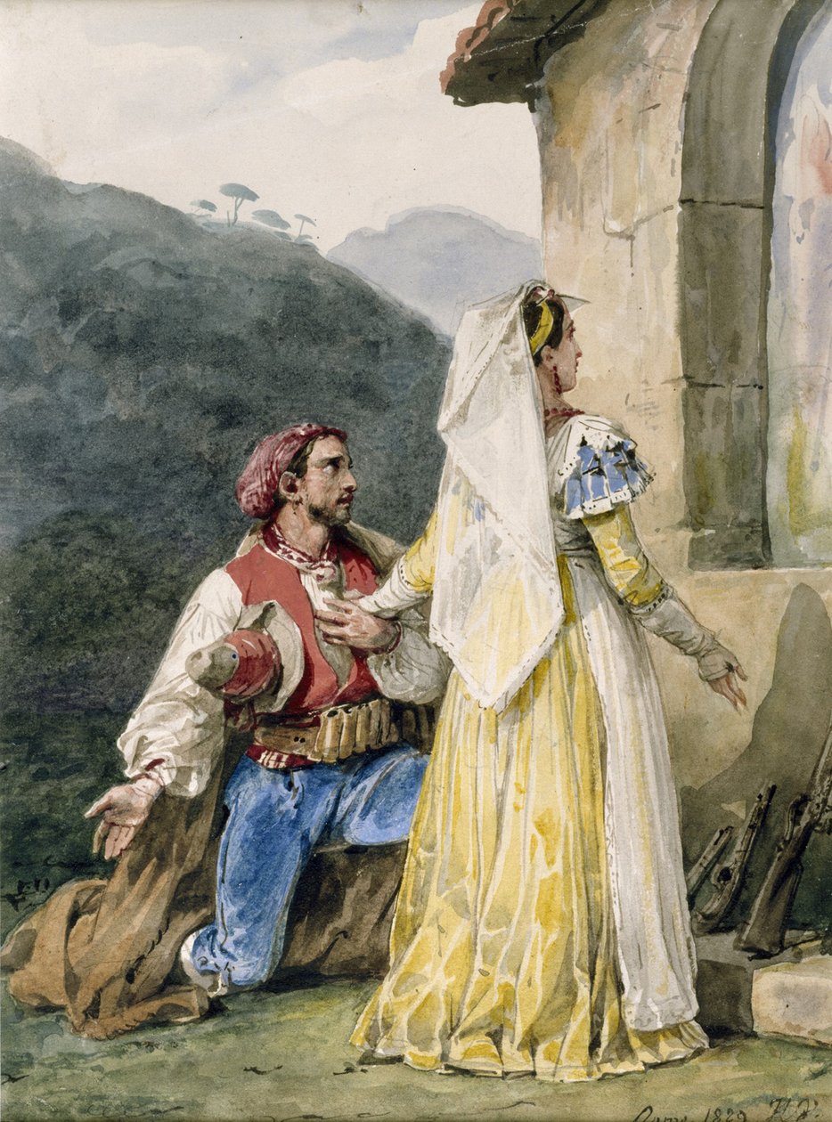 الفلاحون الإيطاليون قبل الضريح ، 1829 (مرحاض على ورق مرتفع بالصمغ) بواسطة إميل جان هوراس فيرنيه