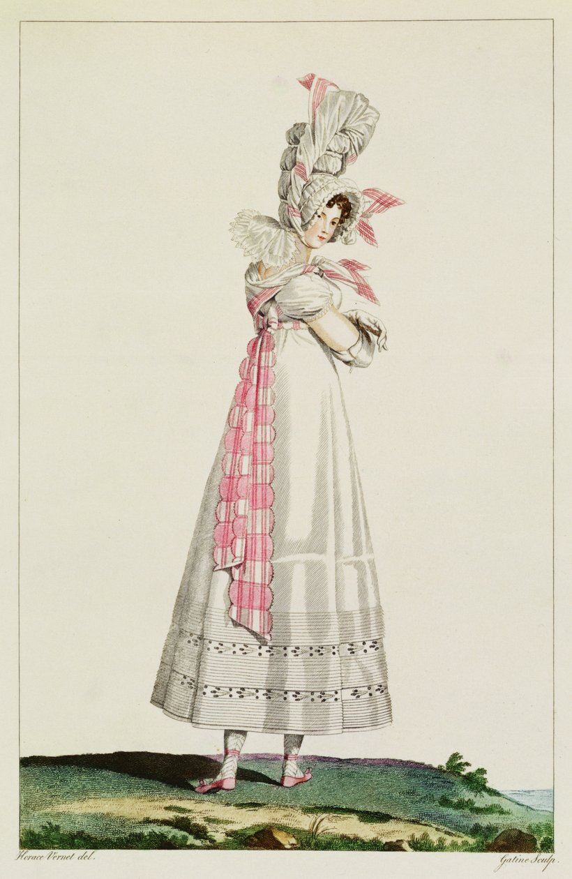 فستان صيفي ، لوحة أزياء من "Incroyables et Merveilleuses" ، نقشها جورج جاك جاتين (1773-1831) ، c.1815 بواسطة إميل جان هوراس فيرنيه