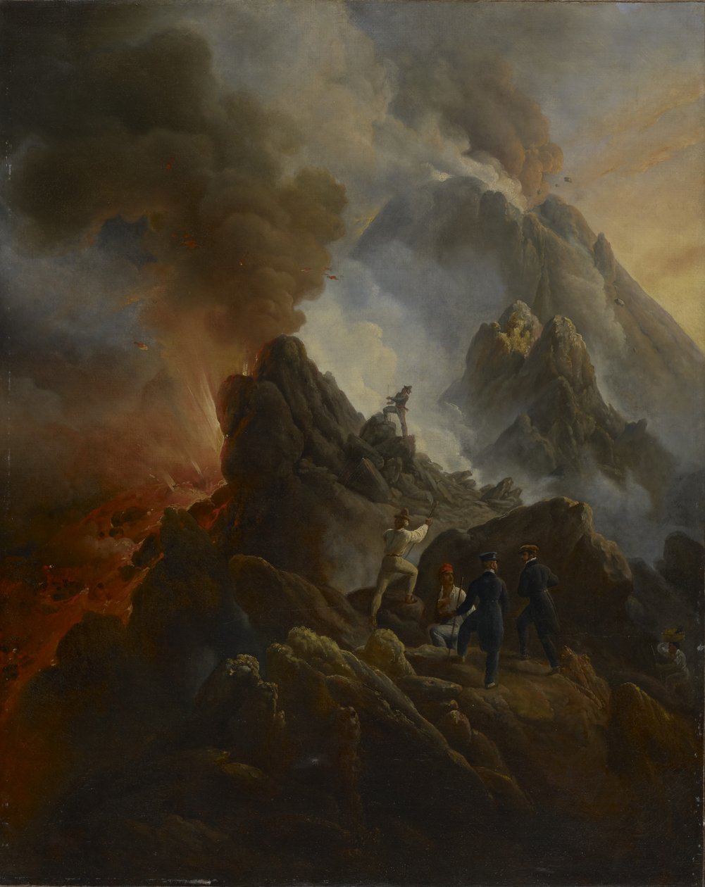 The Vesuvius Erupting ، الفنان ووالده ، Carle Vernet ، في المقدمة. ، ج. 1822 بواسطة إميل جان هوراس فيرنيه