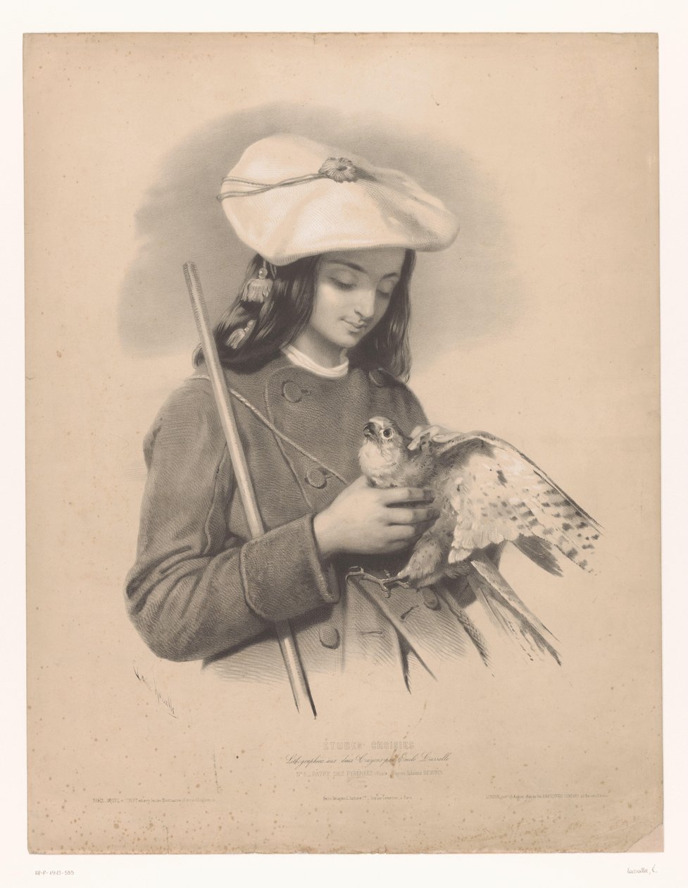 راعي من جبال البرانس يحمل صقرًا في يديه Patre des Pyrenees (Ossun) (العنوان على الكائن) دراسات لفنانين مختارين (عنوان المسلسل) اختيارات Études (عنوان السلسلة على الكائن) بواسطة إميل لاسال